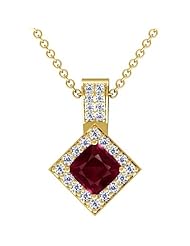 14K Yellow Gold Cushion Cut Ruby And Round Diamond Pendant
