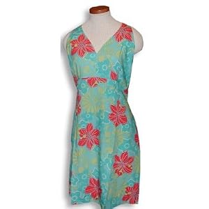 Sexy Halter Dress - Bright Hibiscus Hawaiian Aloha Crisscross Back Fitted Halter Sun Dress in Teal Green - Regular and Plus Size