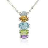 Sterling Silver Oval-Shaped Multi-Gemstone Pendant, 18.5