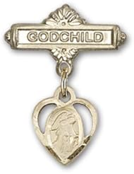 14kt Gold Baby Badge with Guardian Angel Charm and Godchild Badge Pin