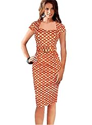 Belted Polyester Houndstooth Print  Dress