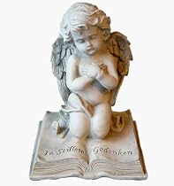 Grabschmuck Grabdekoration knieender Engel auf Buch mit Trauerspruch 16x18cm Wetterfest