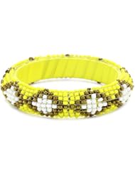 Chamak by priya kakkar White, Gold, and Yellow Beaded Bangle Bracelet