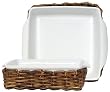 Woven Rattan Square Basket with White Ceramic Baker Liner 7 3/4" x 7 3/4" x 3 1/2"H