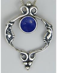 An Unusual Double Moon Sterling Necklace, Accented with Lapis Lazuli Made in America