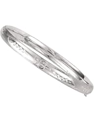 8" 14K White Gold 5.0mm (1/5") Flourentine Round Domed Classic Bangle Bracelet w/ Clasp