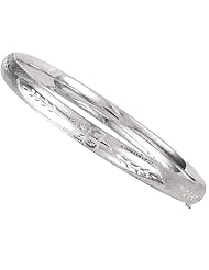 7" 14K White Gold 5.0mm (1/5") Flourentine Round Domed Classic Bangle Bracelet w/ Clasp