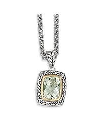 Sterling Silver 14K Gold 9.73 Green Amethyst 18in Vintage Style Necklace 9.73ct