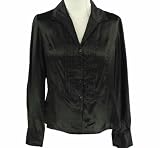 Jones New York Silk Button Front Long Sleeve Shirt Jet Black 12