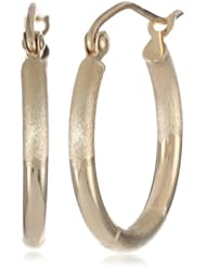 10k Yellow Gold 2mm High Polish and Matte Hoop Earrings