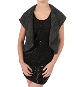 Ci Sono Knitted Shawl Collared Bolero in Charcoal