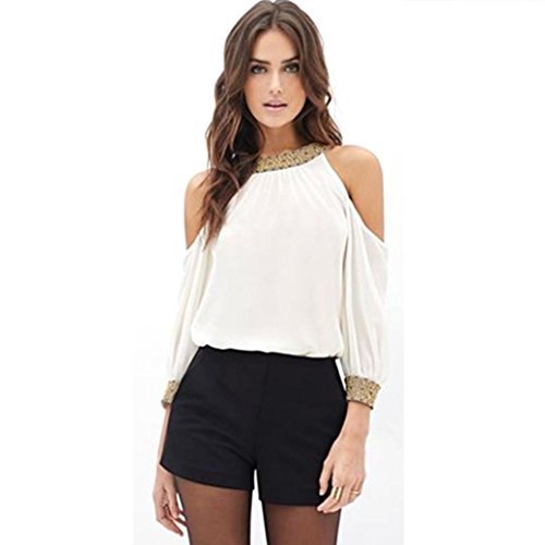 Sunward(TM) Women Long Sleeve Chiffon Off Shoulder Shirts (XLarge, White)