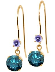 1.26 Ct Round Blue Diamond Blue Tanzanite 14K Yellow Gold Earrings