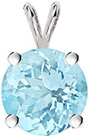 Aquamarine Cz 925 Sterling Silver Solitaire Cubic Zirconia Round Pendant 1.50 Carat Round Aquamarine