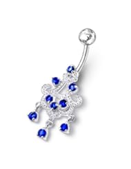 Jewelry: Dark Blue Chandelier Dangling Sterling Silver with 14G-3/8 Inch (1.6x10MM) 316L Surgical Steel Banana Belly Ring Body jewelry - PiercingPoint