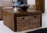 Homescapes Dakota Square Coffee Table 85x85cm, 100% Solid Mango Wood Hand Crafted Furniture (Baskets not included)