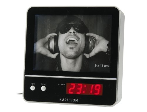 Karlsson KA4420 Bilderuhr silbern mit rot LED