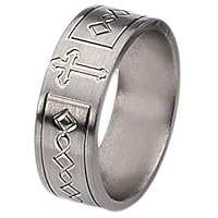 Chisel Flat Brushed Titanium Ring with Cross Design (8.0 mm) With Wood Box - Size 10.0