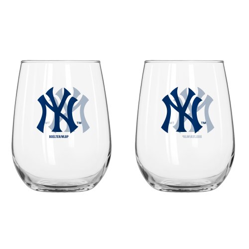 MLB New York Yankees Curved Beverage Glasses (Pack of 2), 16-Ounce