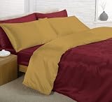 Viceroybedding 6pc Satin Duvet Cover Bed Set, Double, Reversible Burgundy/ Gold