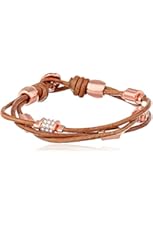 Fossil Barrel Leather Rose Gold and Nude Wrist Wrap Bracelet, 7.0''