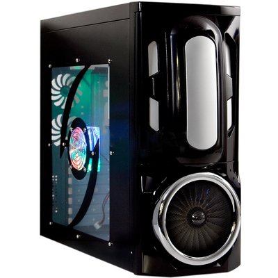 EV Black Mid Tower Gaming Case With 12cm Tri-Colour Front Fan