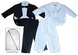 Infant Boys Tuxedo Set with Tails and Keepsake Bag (White or Black)