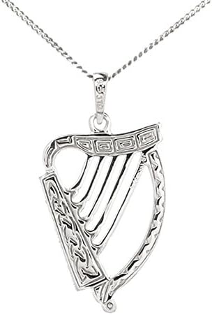 Large Celtic Harp Pendant on a chain Double sided