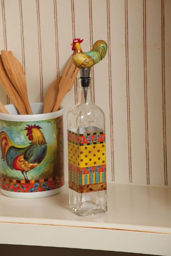 Fresco Roosters Oil Bottle w/ Resin Stopper