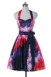  Halter General Print Lace-Up Natural   Waistline Cocktail  Ball Gown Homecoming Dress  With a Sash 