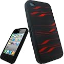 igadgitz Silikon Hülle Etui Case Schutzhülle Tasche in Schwarz mit Motif Streifen in Farbe Rot für Apple iPhone 4 HD 16GB & 32GB + Display Schutzfolie