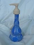 Pottery Soap Lotion Pump Dispenser Blue White Sheen