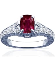18K White Gold Cushion Cut Ruby Fana Designer Ring