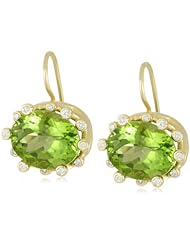 Suzy Landa 18k Yellow Gold Oval Crown Setting Peridot and Diamond Drop Earrings