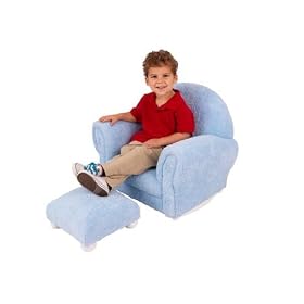 Powder Blue Chenille Upholstered Rocker and Ottoman with Slipcover