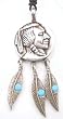 Indian Style Coin & Feathers Turquoise Color Pewter Pendant
