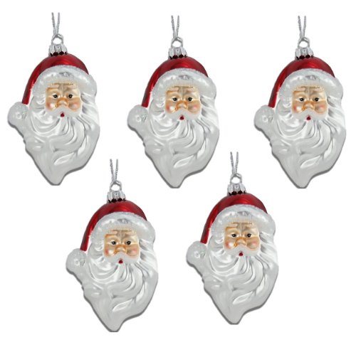 Holiday Lane 2012 Santa Head Glass Christmas Ornament, Set of 5 Holiday Lane 2012 Santa Head Glass Christmas Ornament, Set of 5