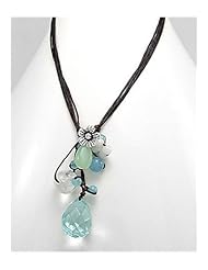 Light Sky Blue Cotton Waxed Thread Glass Necklace In White Base