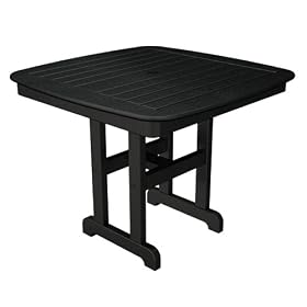 Polywood Outdoor Furniture Nautical 37 Inch Dining Table, Black-Recycled Plastic Materials