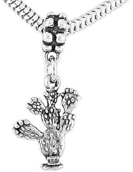 Sterling Silver Double Sided Prickly Pear Cactus Dangle Bead Charm