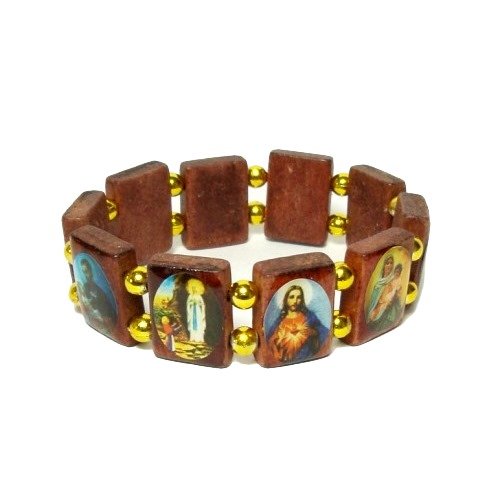 Religious Saints Bamboo Tile Stretch Bracelet