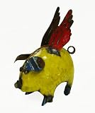 Small Fat Piggy with Wings : Recycled Metal Flying Pig Garden Art Sculpture