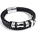 KONOV Leather Mens Bracelet Stainless Steel Charms Clasp, Black Silver - 8