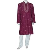 Mens Clothing Embroidered Kurta Pajama Long Sleeve Cotton Dress Size M (chgkp041)