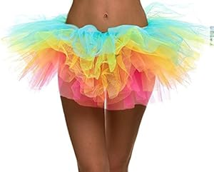 Women's Rainbow Classic 5-layered Tulle Tutu Halloween Skirt Dance Petticoat