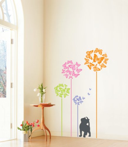 Jiniy BUTTERFLY & CAT WALL ART DECOR Mural Decal STICKER(PS58090)