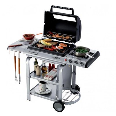 Barbecue gaz pierre de lave avec grille en acier avec deux brûleurs