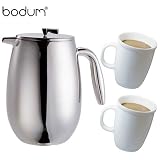 Bodum 1312-16-2 Columbia Thermal Coffee Press With Two Bodum Corona Whiteware Mug's by