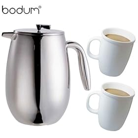 Bodum 1312-16-2 Columbia Thermal Coffee Press With Two Bodum Corona Whiteware Mug's by 