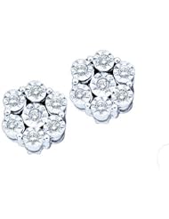 14KT Yellow Gold 0.25 CTW Round Diamond Ladies Fashion Flower Earrings